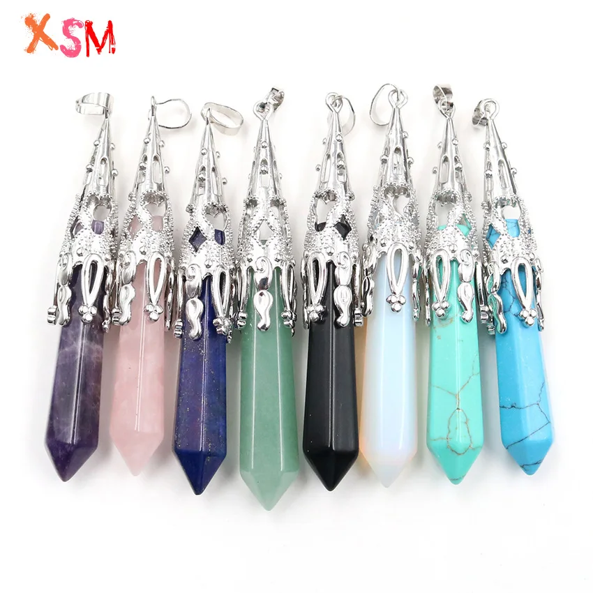 

Wholesale 10 Pcs/lot Mixed Natural Stone Crystal Pendant Reiki Healing Charms Hexagonal Pillar Pendant Women Men Jewelry Making