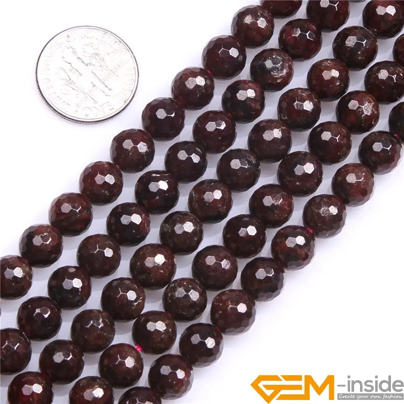 Round Faceted Garnet Stone Beads Natural Stone Beads DIY Loose Beads For Jewelry Making Strand 15\