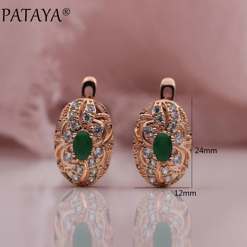 PATAYA 328 Anniversary 585 Rose Gold Color Oval Micro Wax Inlay Natural Zircon Dangle Earrings Women Wedding Party Jewelry