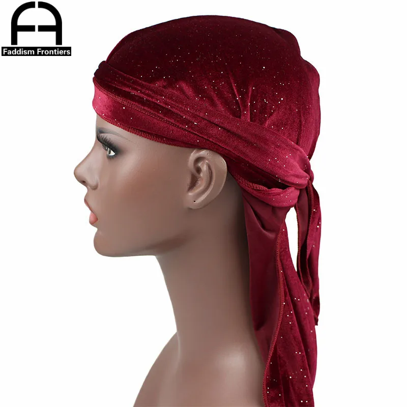 Neue Luxus Männer Glänzenden Samt Durags Turban Bandana Stirnband Männer Durag Biker Headwear Hut Haar Zubehör männer Hut