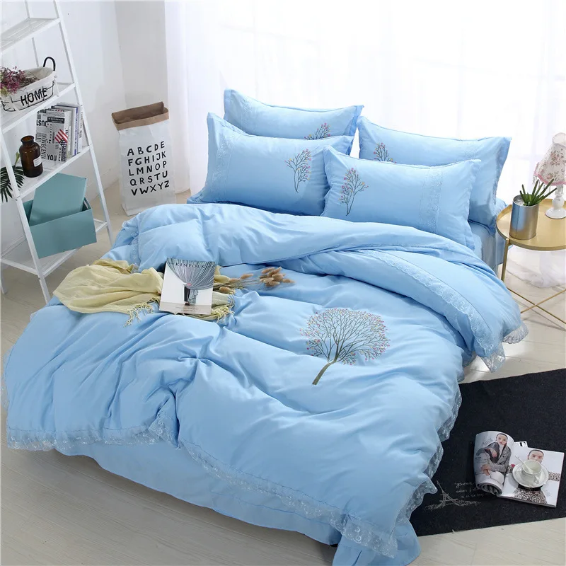 Bedding Set Soft Bedclothes Delicate Embroidered Duvet Cover Set with Pillowcases 4pcs/3pcs Bed Set Home