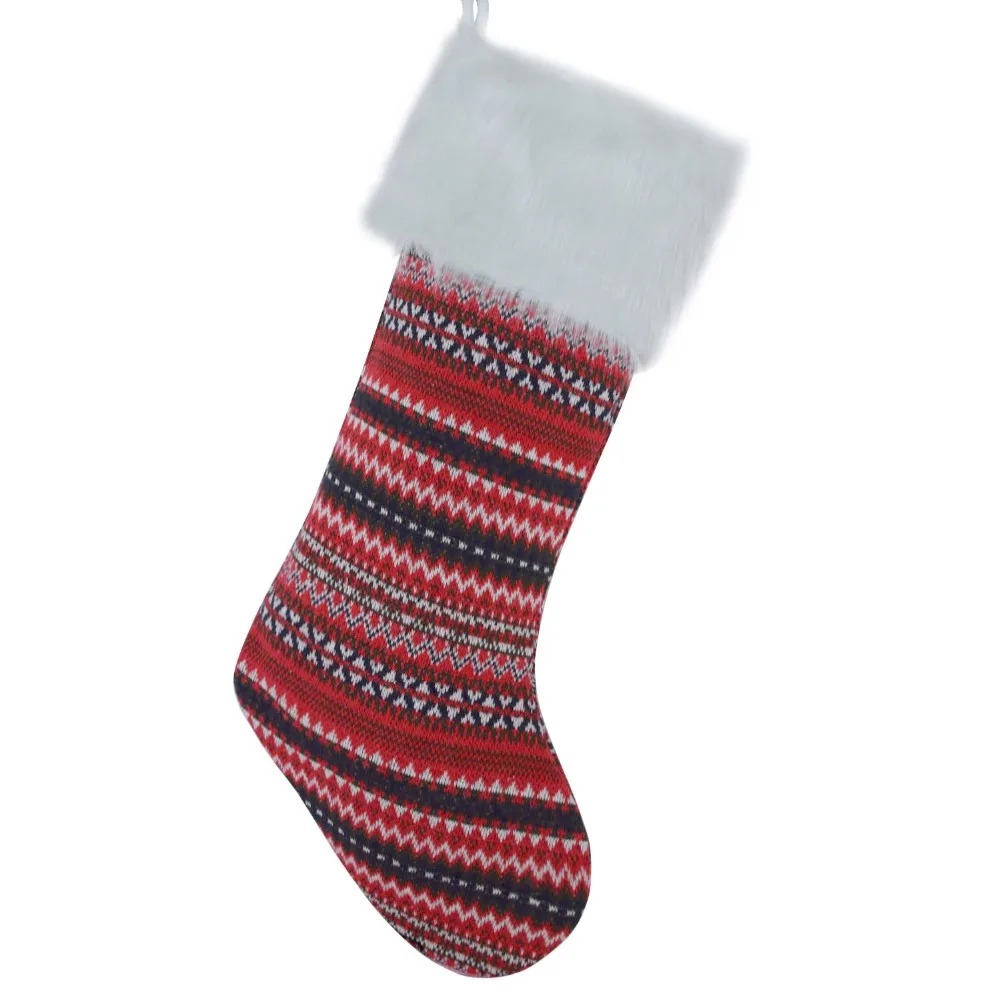 Free shipping Knitted Snowflake Burgundy Christmas Stocking Faux Fur Cuff Christmas tree decoration Fashionable socks