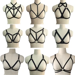 Promotion Sexy Black Open Chest Polyester Cage Bra Women Body Harness Crop Top Bondage Lingerie 9 Designs O0033