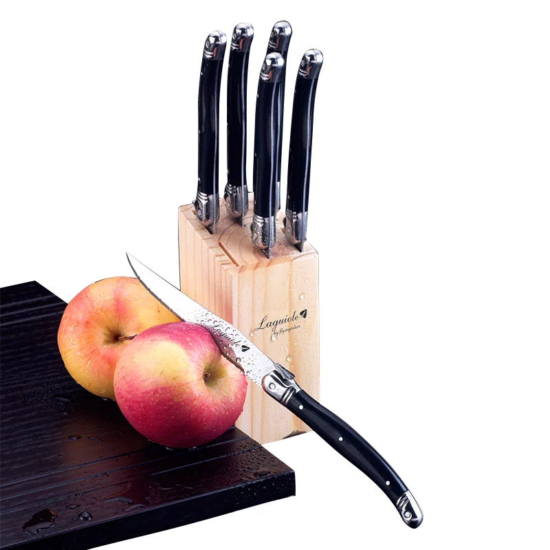 Black Stainless Steel Steak Knives Laguiole Table Dinner Knife in Wooden Box Dinnerware set Kitchen Cutlery Set 6pcs 9inch