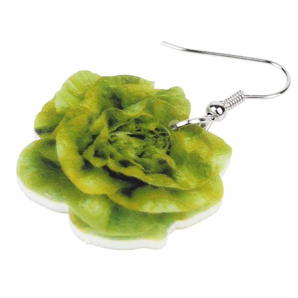 WEVENI Acrylic Chinese Flowering Cabbage Earrings New Long Dangle Drop Fashion Vegetable Food Jewelry For Women Girls Bijoux Kid