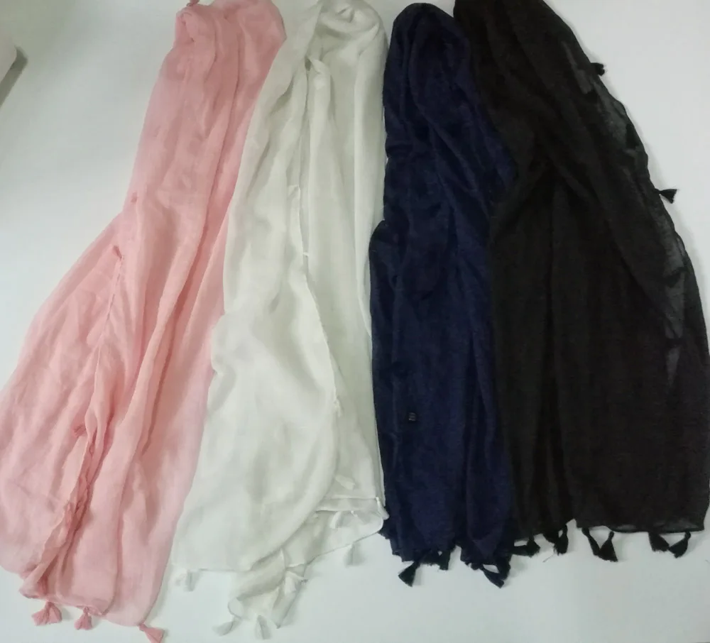 2018 New Fashion Plain Color Tassel Scarves And Shawls Cotton Voile Solid Color Scarf Muffler Wraps Hijab 4 Color Free Shipping