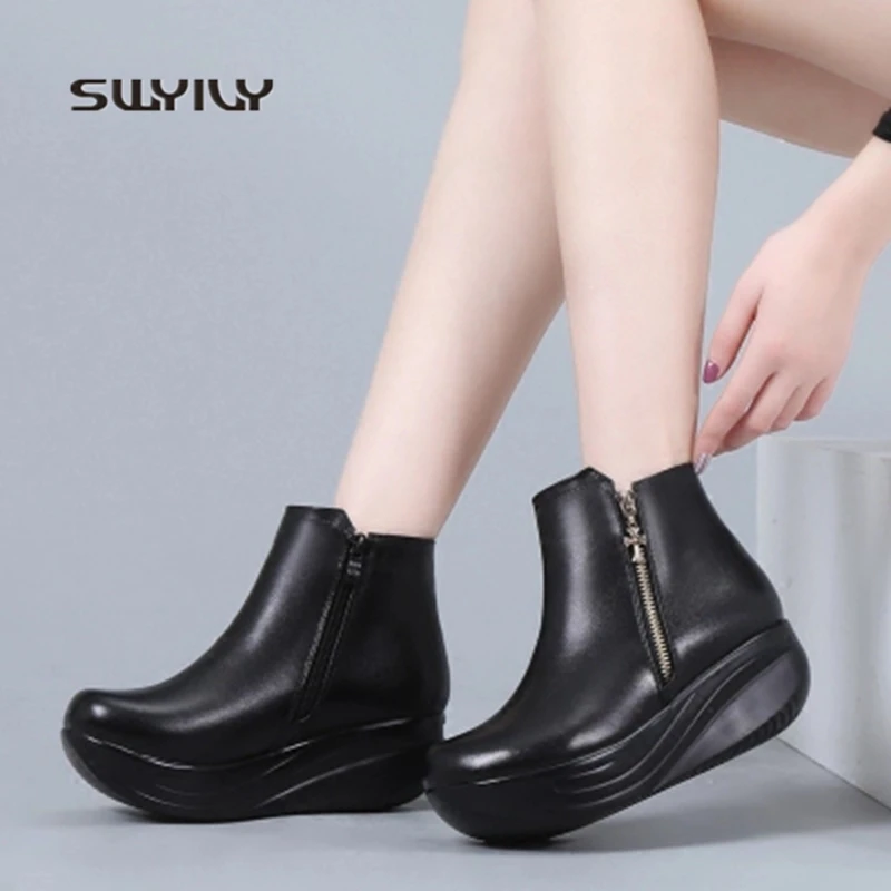 SWYIVY Women Toning Shoes Winter Warm Large Size43 Sneakers Women 2018 New Plus Velvet Height Increasing Women Swing Shoes