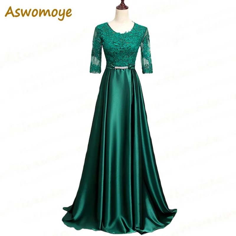 Half Sleeve Evening Dress 2023 new Appliques A-Line Prom Dresses banquet Party Dress of the day Floor Length robe de soiree