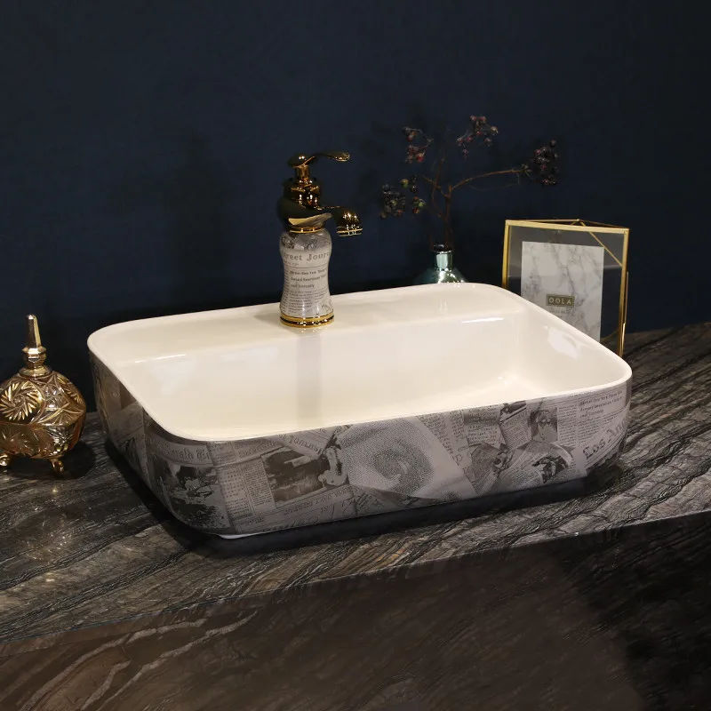 Rectangular antique Luxury bathroom vanities chinese Art Counter Top ceramic colour wash basin bathroom sinks