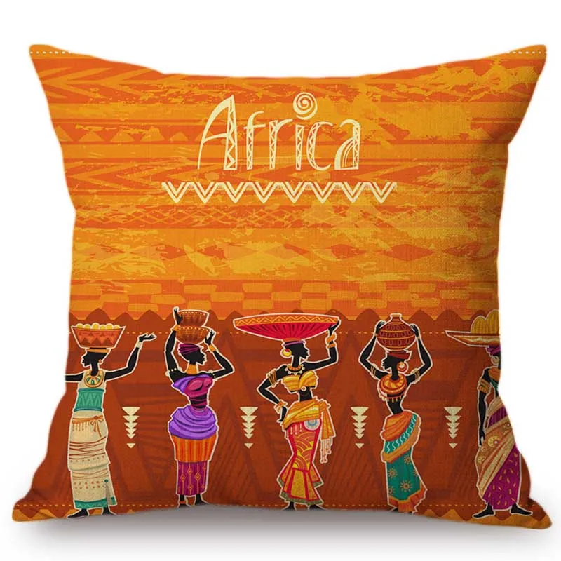 Nordic Africa Style Black Girl African Woman Home Decoration Art Sofa Throw Pillow Case Cotton Linen Chair Seat Cushion Cover