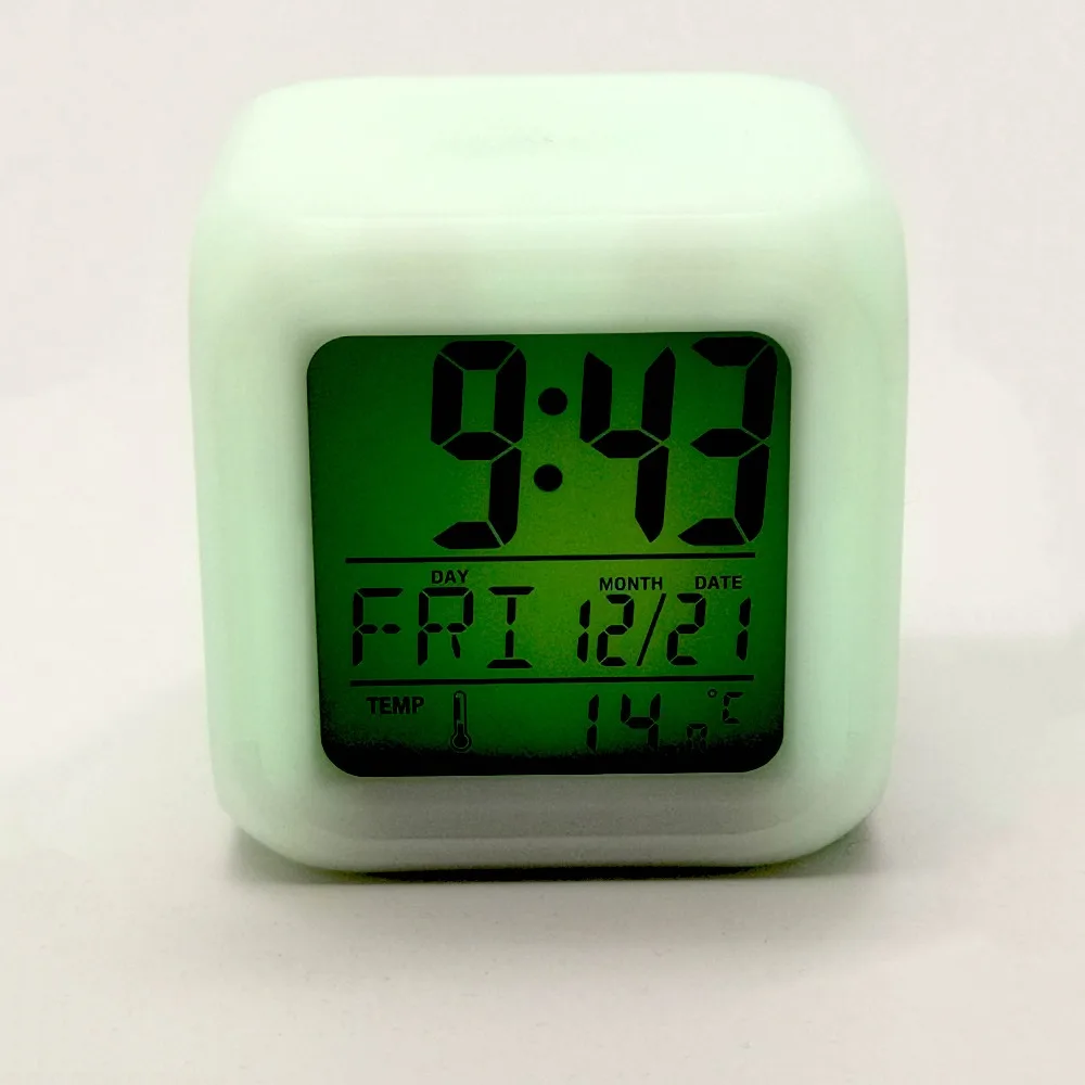 Custom Made Drop Shipping Customized LED Changing Digital Alarm Clock Desk Thermometer Night Glowing Cube