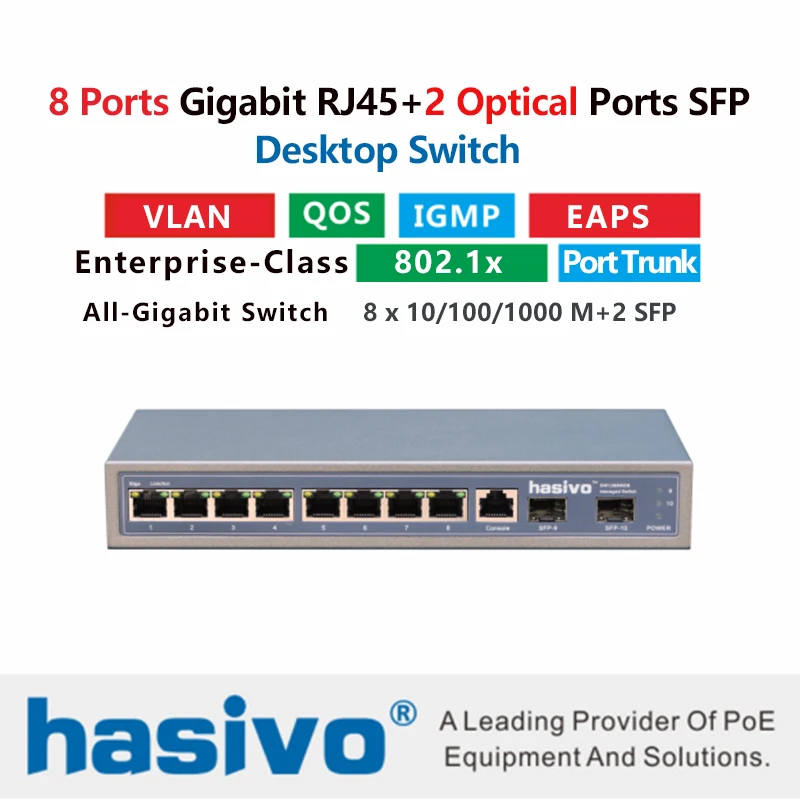 8 port 10/100/1000M Gigabit Ethernet Switch Managed Switch With 8 port 1000M Rj45 2 Port 1000M SFP Fiber