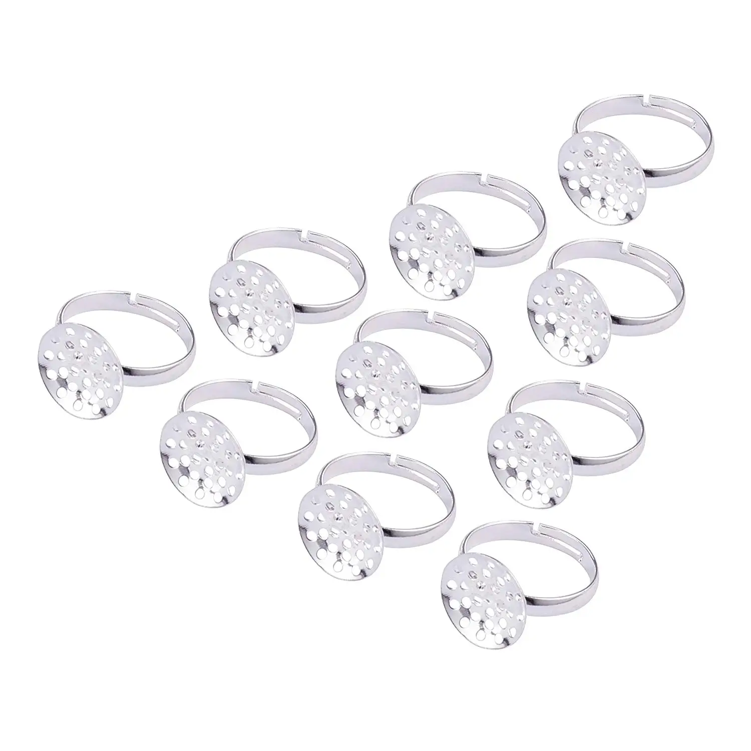 

150pcs Adjustable Ring Base Blanks with 14mm-16mm Glue on Pad Silver