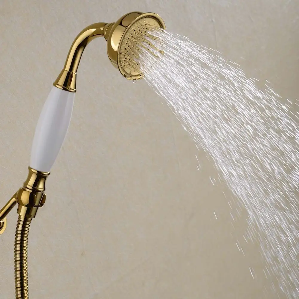 Free shipping NEW Traditional Victorian Handheld Shower Head Handset with Ceramic Handle Gold 03-028