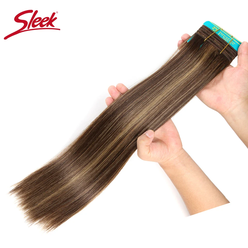 Sleek Double Drawn Braziliaanse Remy Human Hair Bruin 4/30 P1B/30 Silky Straight Hair Weave P4/27 Kleur human Hair Extension 1 Pcs