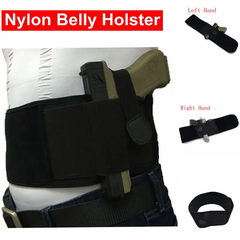 

Nylon Belly Band Pistol Gun Holster Right/Left Hand Adjustable Concealed Carry Belt Holster Fits for Glock 17 19 92 M9