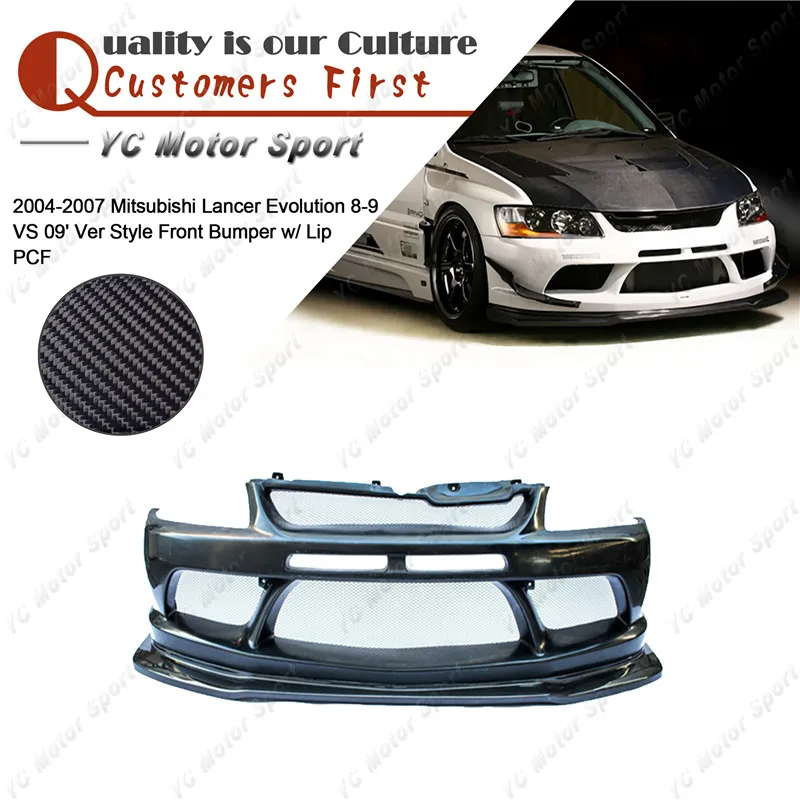 

FRP Fiber Glass Front Bumper with Carbon Lip Fit For 2004-2007 Evolution 8-9 VS 09' Ver Style Front Bumper with Splitter