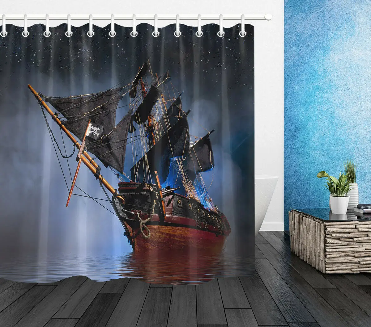 Pirate Ship On The Sea Shower Curtain Liner Bathroom Waterproof Fabric