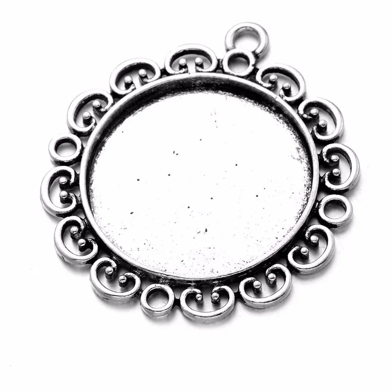 

10pcs Silver Pendant Flower Lace Glass Cabochon 30mm Base Bezel Cameo Blank Settings DIY Cabochons For Jewelry Pendant Making B