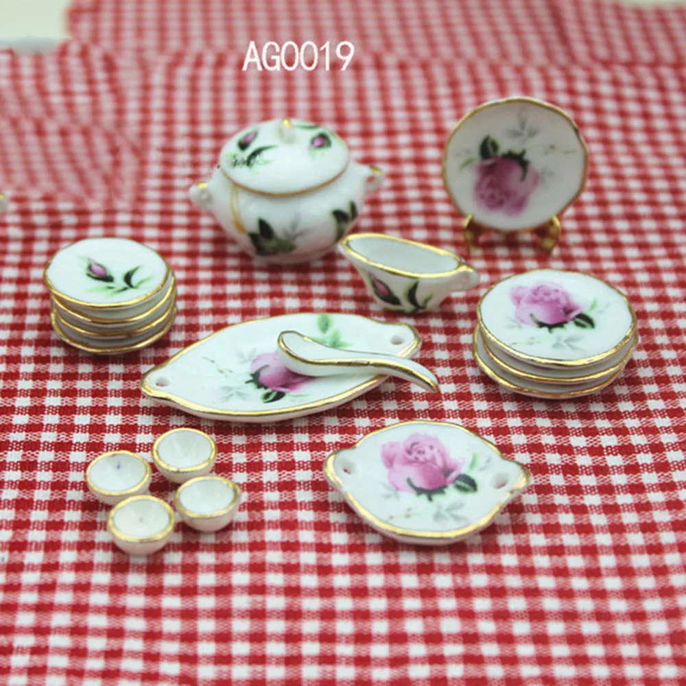 

1/12 Dollhouse Miniature Accessories Mini Ceramic Tableware Simulation Plate Cup spoon Model Toys for Doll House Decoration