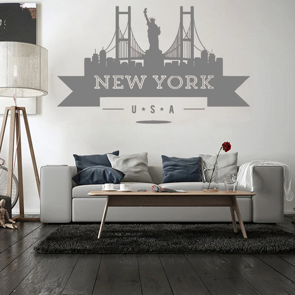 USA New York City Skyline Wall Sticker Vinyl Decals Living Room Mural New Design Sofa Background Wall Decor Art Wall Decal LC103