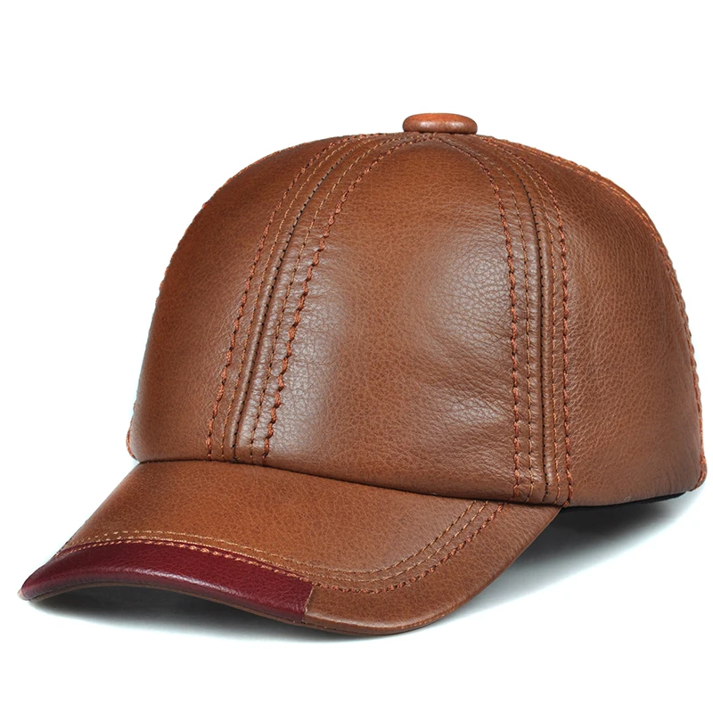 Spring genuine cow leather baseball cap hat men's brand new style winter warm thick caps hats foe man one size*harppihop