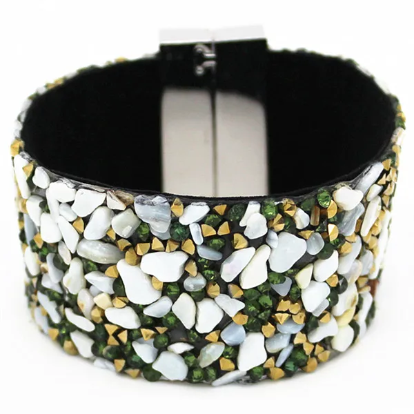 Leather Bracelet Wholesale Fashion Cuff Bracelets Natural Stone Women Classic Bracelets Woven Belt Magnetic Clasp