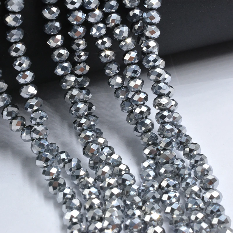 FLTMRH silvered Colors 4 * 6mm Rondelle Austria faceted Crystal Glass Beads Loose Spacer Round Beads for Jewelry Making