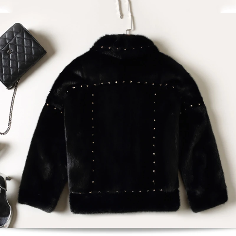 เสื้อแจ็คเก็ตฤดูหนาว Ftangaiur นำเข้า ขนกำมะหยี่มิงค์ เสื้อโค้ททรงแมนดาริน ทรงเข้ารูป ประดับหมุด สีดำล้วน เสื้อโค้ทมิงค์แท้สำหรับผู้หญิง เสื้อโค้ทขนมิงค์แท้แบบสั้น