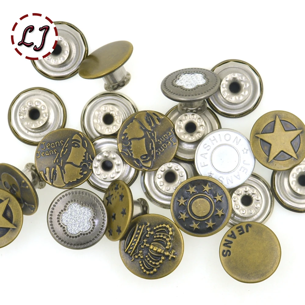 Nowy przyjeżdża 10 zestawów/partia 17mm brązowy moda metalowy guzik do dżinsów cholewka guzik do odzieży spodnie szycie ubrań accseeories handmade