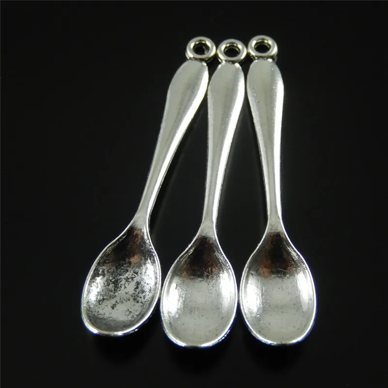 Julie Wang 10 PCS Mini Charms Alloy Antique Silver Plated Spoon Necklace Pendant Jewelry Making Charm Accessories