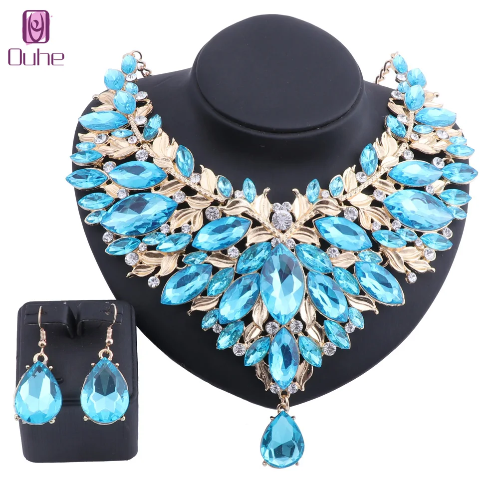 Fashion Bridal Costume Crystal Choker Necklace For Women Statement Necklaces Earring Collar Boho Jewelry Sets 7 Colors