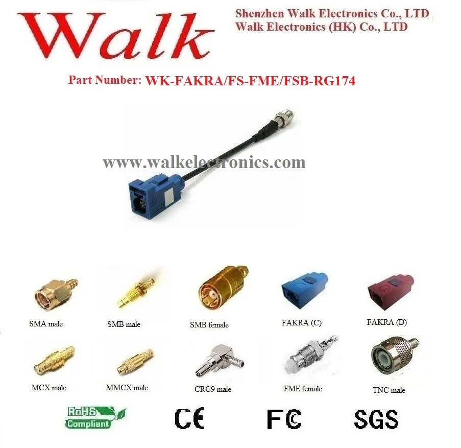 

FME female to FAKRA female with rg174 cable, fakra fme adapter cable