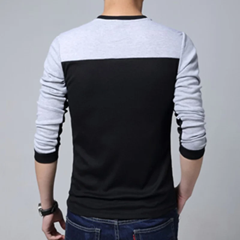 Liseaven T-Shirts Brand Clothing Tshirt Men Patchwork Color Slim Fit Long Sleeve T Shirt Men V Neck Tee Tops