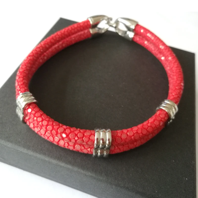 BC jewelry Men jewelry 5mm red stingray leather bracelet with stainless steel Round buckle bracelets & bangles drop ship