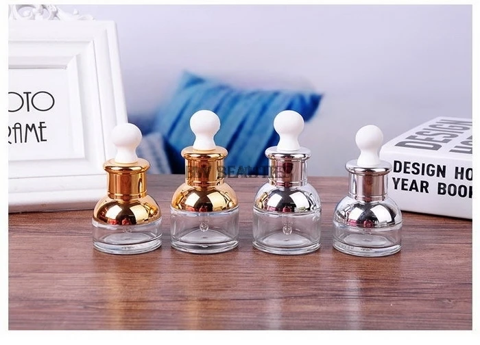 

280pcs/lot 20ml 30ml 50ml Essential Oil Bottle, Clear Color With Gold and Silver Circle, Glass With Plastic Head Dropper Bottle