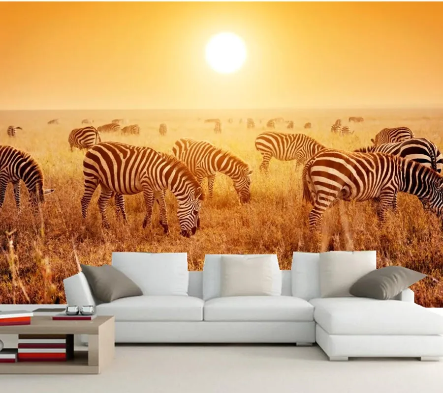 Custom papel de parede,Zebras Sunrises and sunsets Animals wallpapers,living room sofa TV wall bedroom 3d wall murals wallpaper