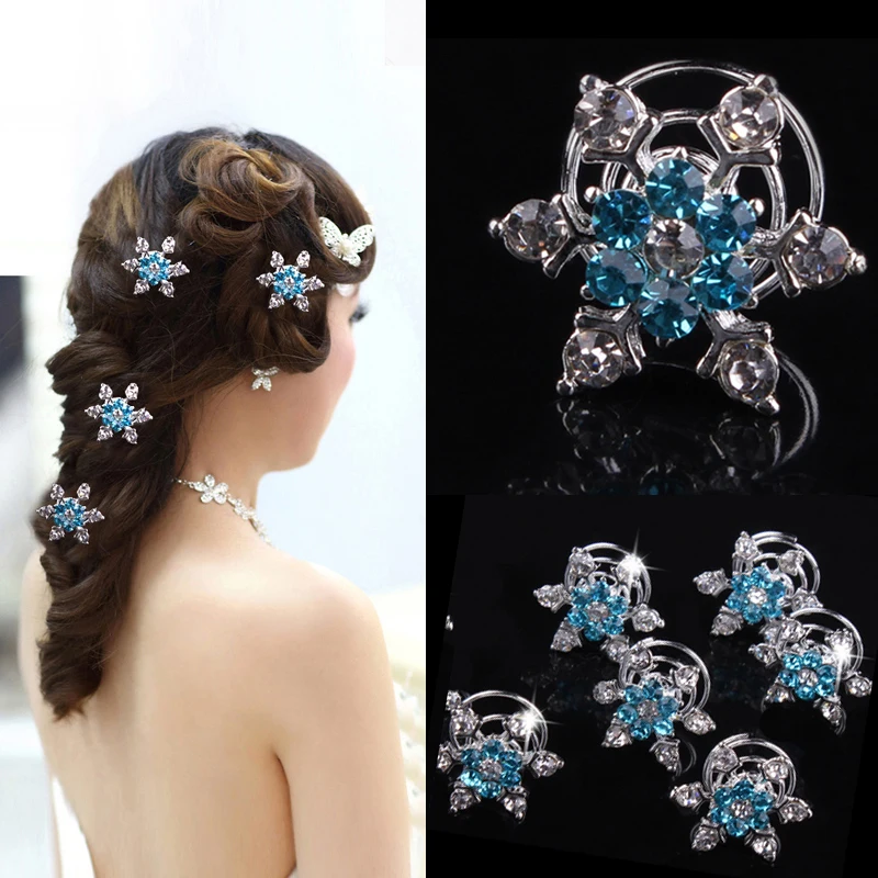 5pcs/lot Snow Spiral Hair Clip Ornament Crystal Flower Hair Pins Swirl Snowflake Hairpin Wedding Hairpin Bridal Tiaras Jewelry