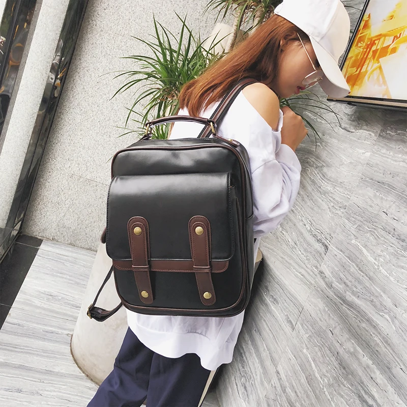 2021 Backpack New Fshion Girl Large Capacity Leather School Bag Backpack Pu Shoulder Bag Vintage Ruchsack Mujeres Mochila Bolsa