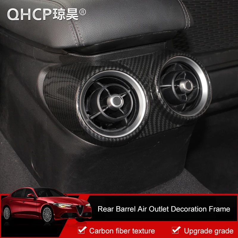 

QHCP ABS Front Side Rear Row Air Conditioning Vent Outlet Frame Barrel Cover Sticker Carbon Fiber Style For Alfa Romeo Giulia