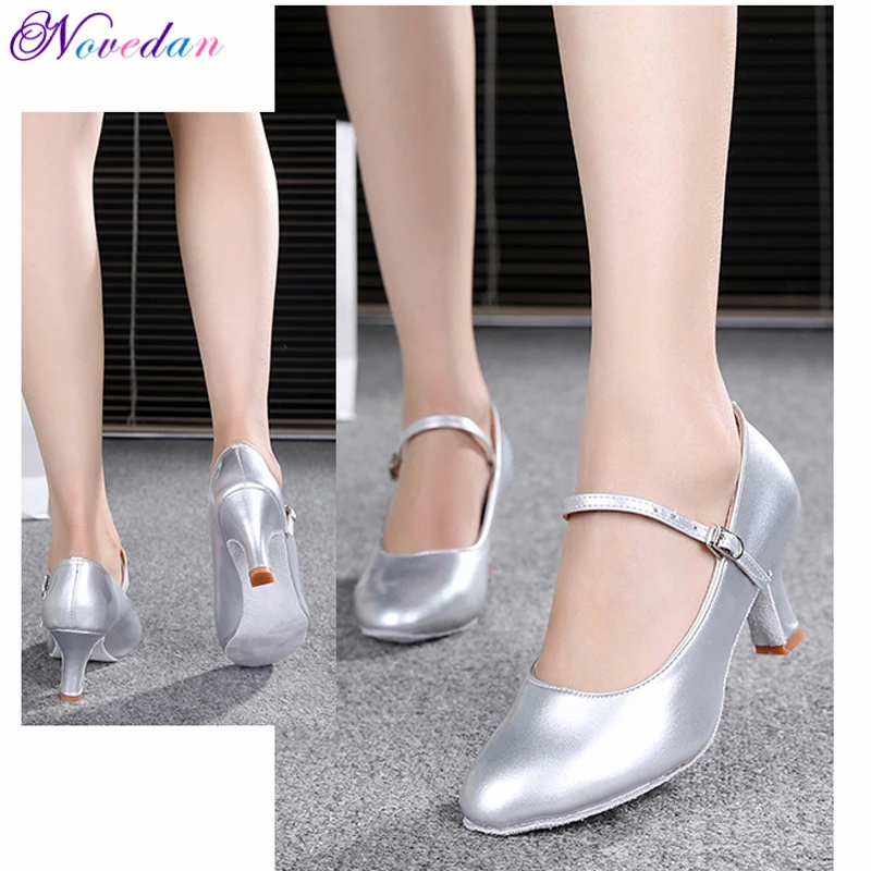 Patent Leather Shiny Closed Toe Salsa Shoes Black Gold Silver Red Ballroom Tango Latin Dance Shoes For Women 5cm/7cm Heels