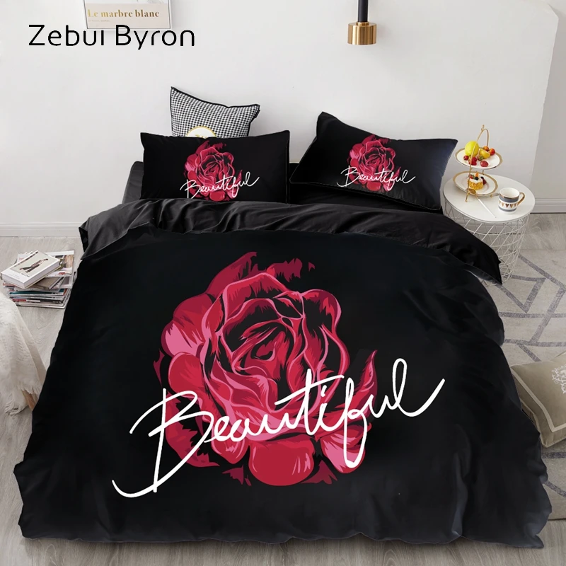 3D Bedding Set AU Custom/Europe,Duvet Cover Set USA Queen/King,Quilt/Blanket Cover Set,Bedclothes Black Rose,drop ship