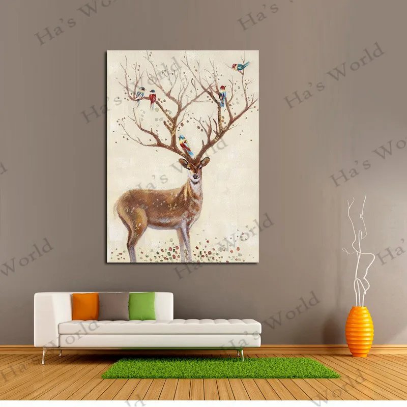 Lovely Modern Abstract 100% Handpainted Art Canvas beautiful deer Oil Painting Decor Art Animal Paintings