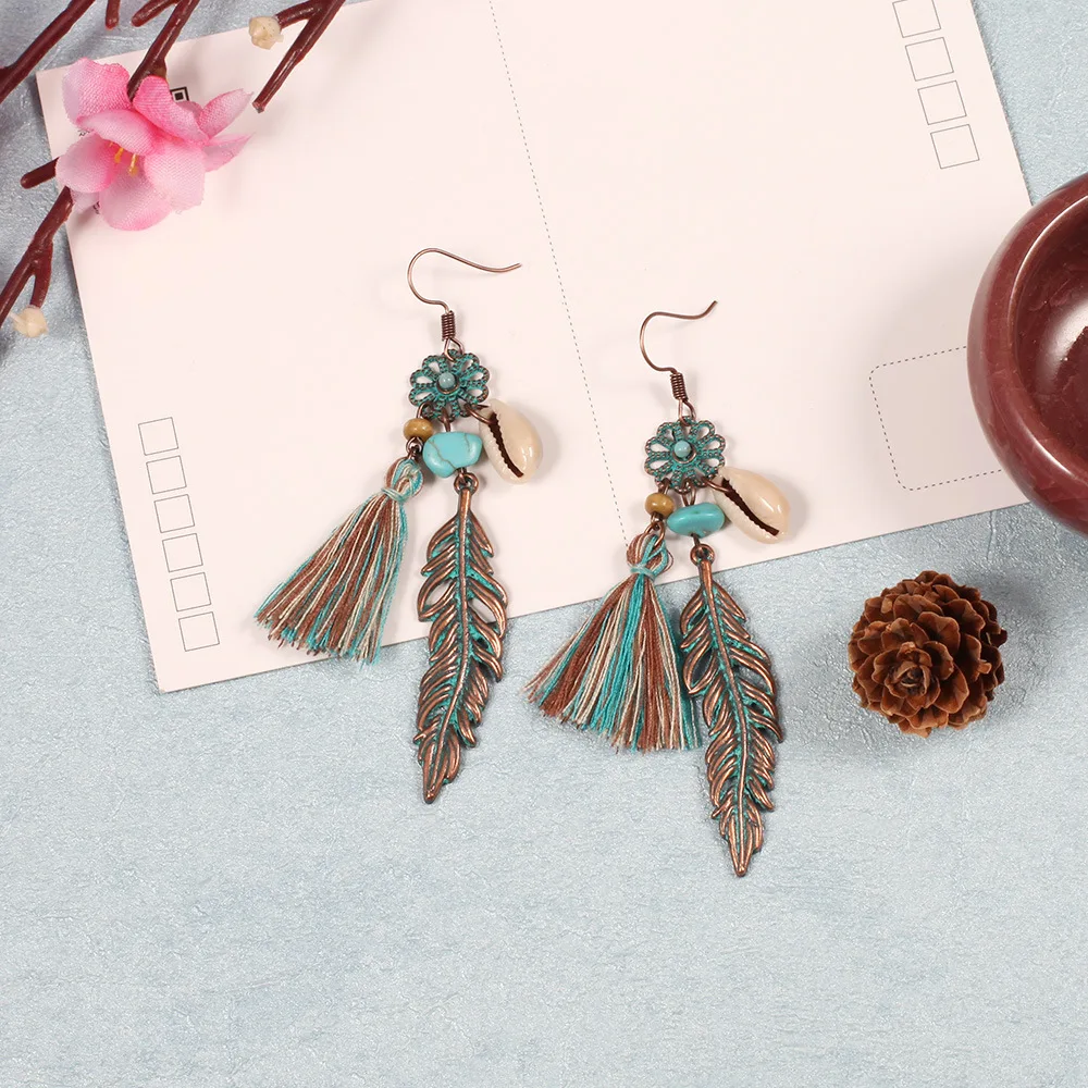 JIOFREE Vintage Bohemian Ethnic Tassel Fringe Leaf Clip on Earrings For Women Girls Anniversary Wedding Party Jewelry Wholesale