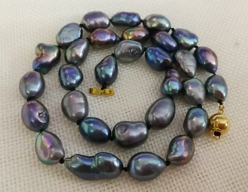 43cm 17 inch necklace 11mm black blue gray colors pearl baroque pearl Jewelry handmade Real cultured freshwater pearl gift