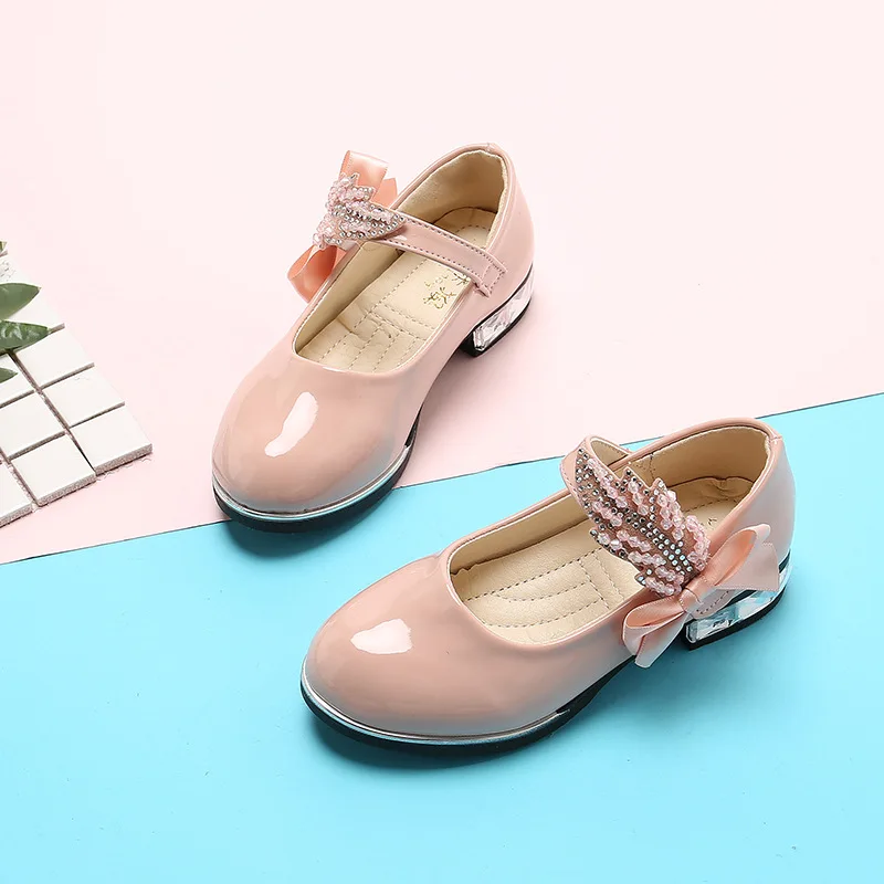 Spring Autumn kids girls leather shoes bowknot Rhinestones Kids shoes for Student Dance Party baby girls shoes pink black beige