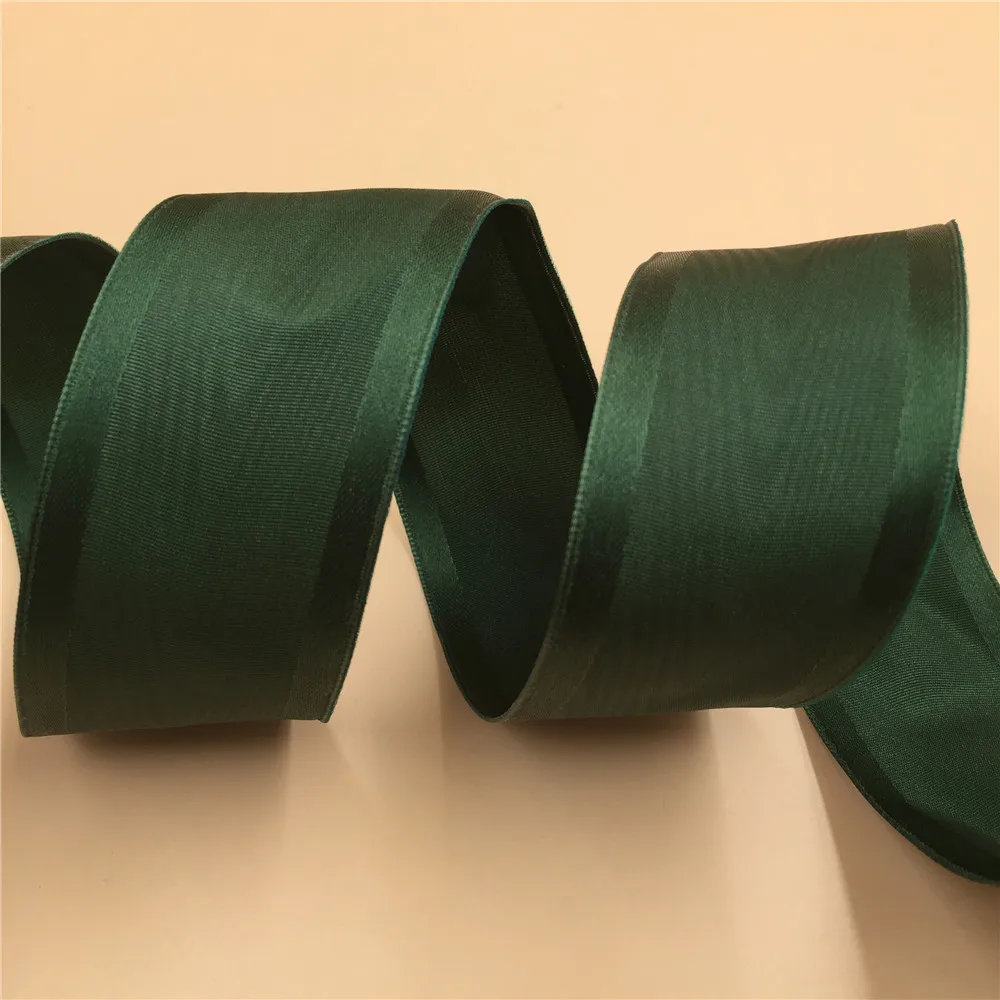 38MM X 25yards DK green moire satin taffeta ribbon for gift box wrapping wired edge ribbon N2231