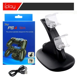 LED Dual USB Charging Charger Dock Stand Cradle Docking Station for Sony Playstation 4 PS4 Game Gaming Console Controller Black