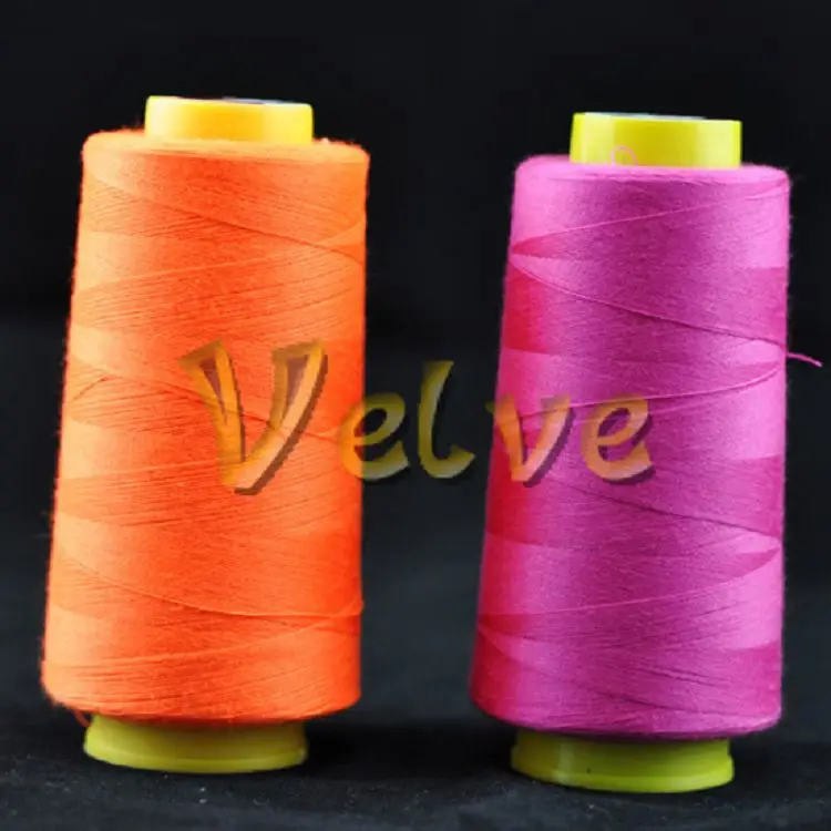 Dongguan 302 polyester / polyester covered sewing thread with pink jean polyester core thread