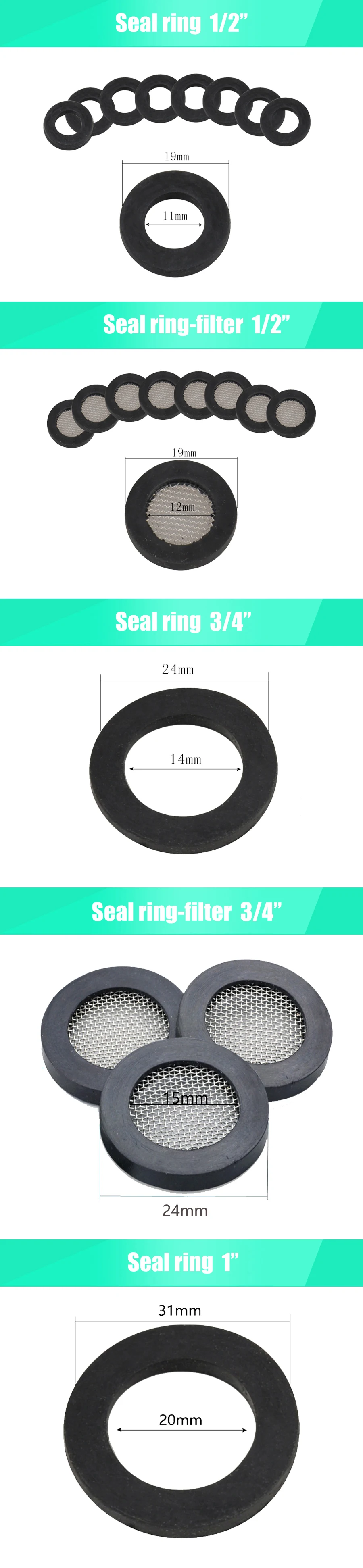 1/2" 3/4" 1" Gummi-O-Ring Duschschlauch Gummidichtungsring Dichtungsring-Set Wasserdichter O-Ring 10 Stück 50 Stück DN15 DN20 DN25 – Detail 1